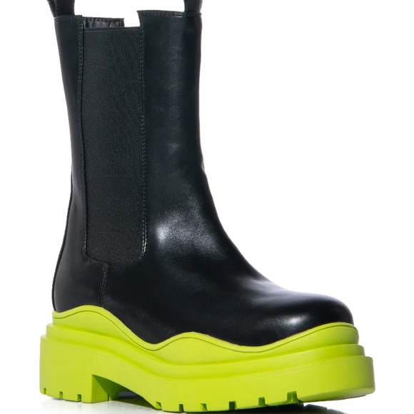 Miz Lime Bottom AZALEA WANG Ghosted Flatform Chelsea Rain Snow Boot 7 7.5 8.5 - Picture 6 of 7